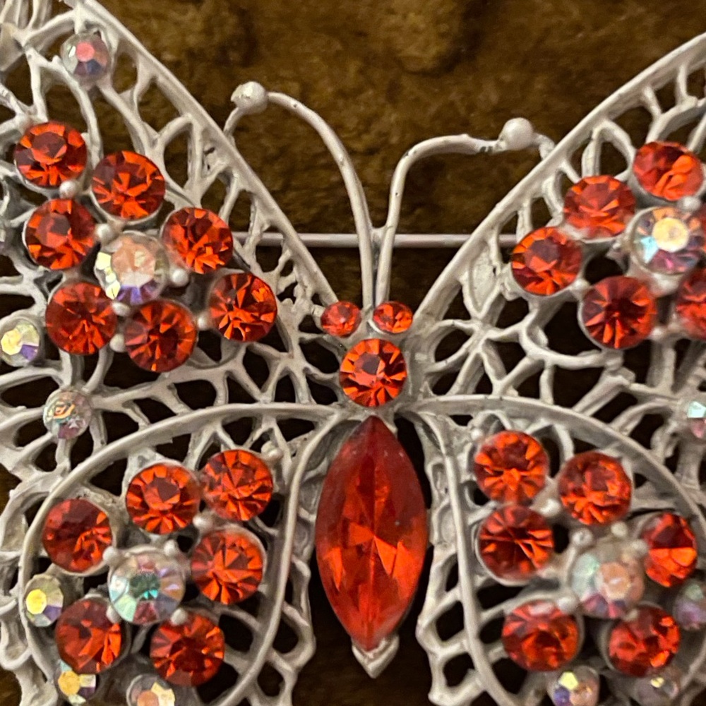Vintage orange & AB Gem Butterfly Brooch - Picture 2 of 5
